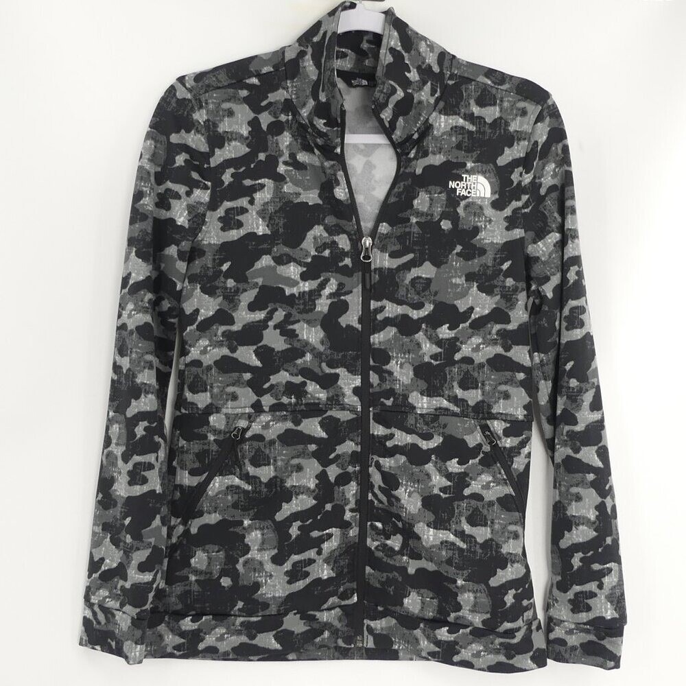 The North Face TNF Women's Small Black Gray Camo Full-Zip Lightweight Jacket
